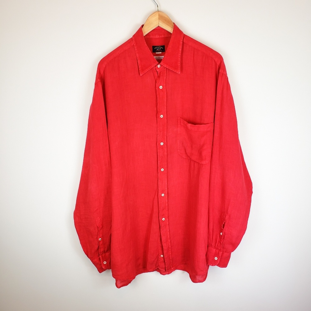 Paul & Shark Yachting 100% Linen Button Shirt Red